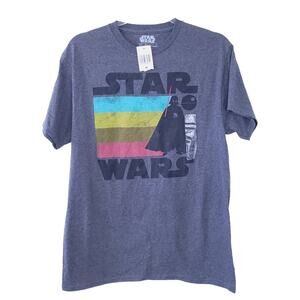 New Star Wars Tee Medium Men Short Sleeve Gray Darth Vadar Color Bar